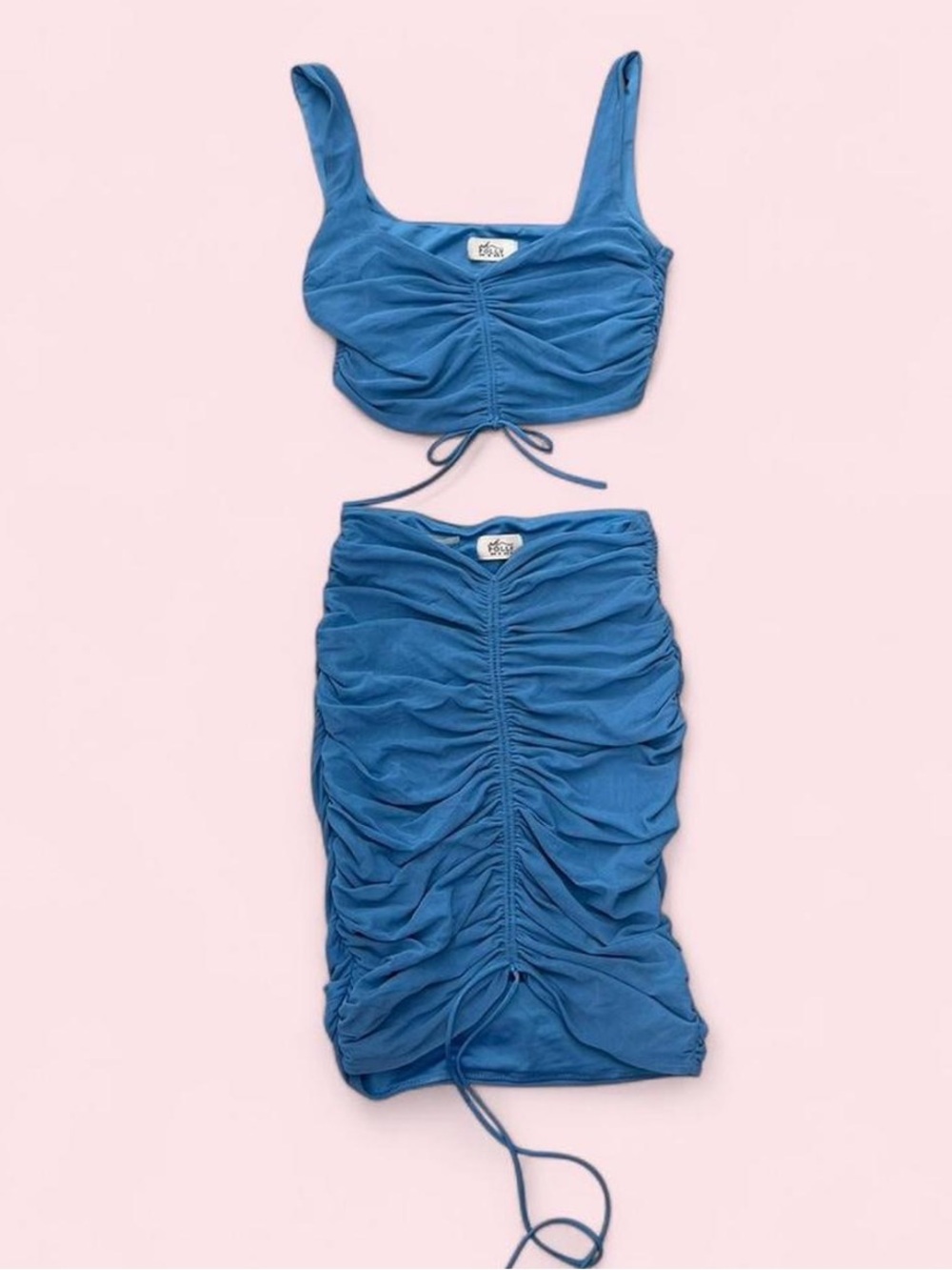 Oh Polly Blue Ruched Crop Tank & Skirt Set